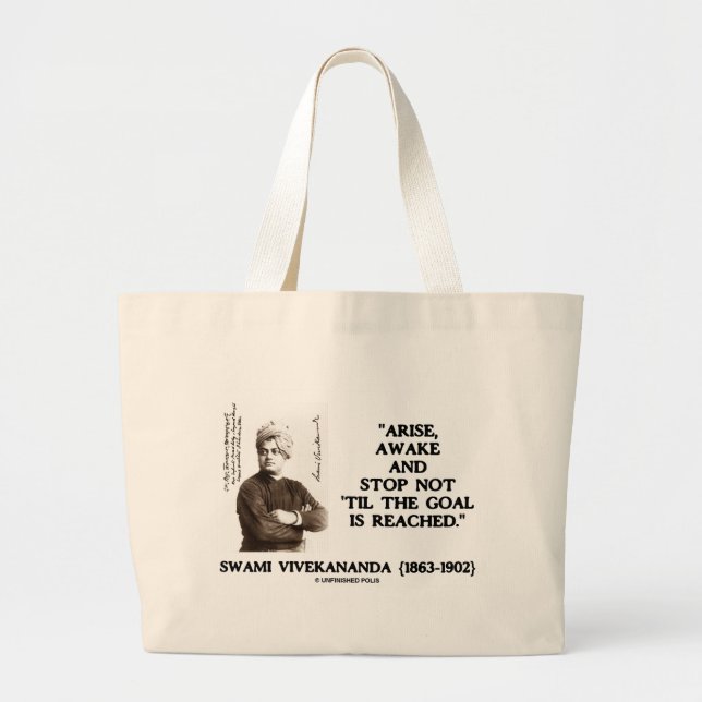 Swami Vivekananda Arise Awake Stop Not 'Til Goal Large Tote Bag (Front)