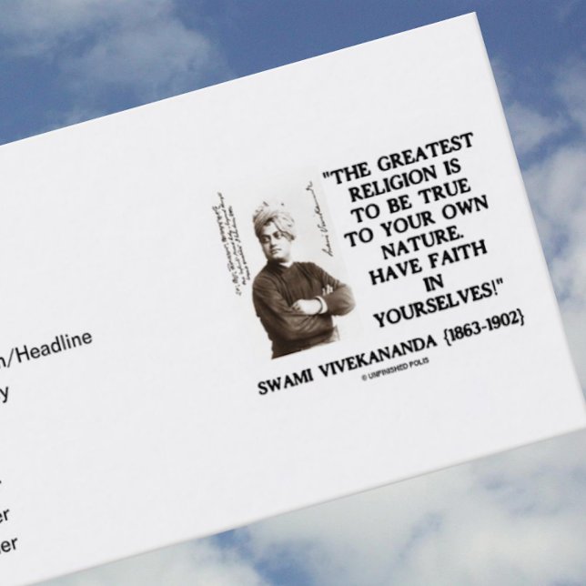 Swami Vivekananda Greatest Religion True To Own Business Card (Inspirational Swami Vivekananda quote on these biz cards for your next introduction)
