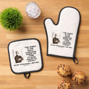 Swami Vivekananda World Great Gymnasium Strong Qte Oven Mitt & Pot Holder Set