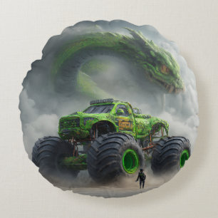 Swamp Beast: Toxic Skull Monster Truck Round Cushion