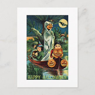 Swamp Ghost Pumpkin Vintage Halloween Postcard
