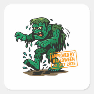 Swamp Monster Cartoon – Approved by Halloween Square Sticker