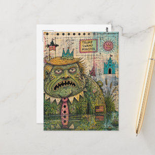 Swamp Monster Mixed Media Funny Collage Postcard