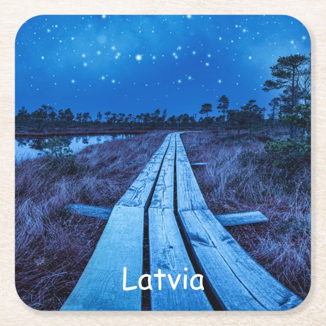 Swamp night square paper coaster (Front)