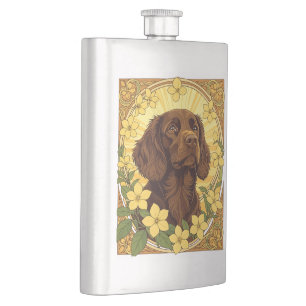 Swamp Poodle And Yellow Jasmine Flowers Hip Flask