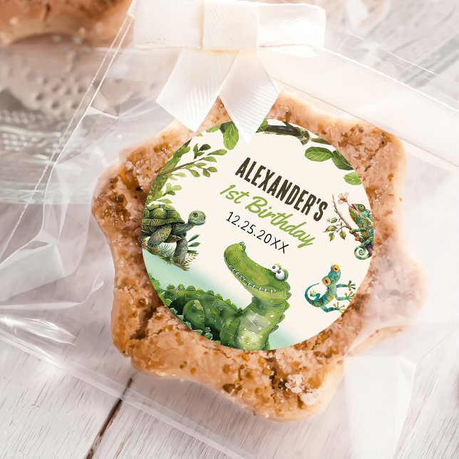 Swamp Reptile 1st Birthday Party  Classic Round Sticker (Creator Uploaded)