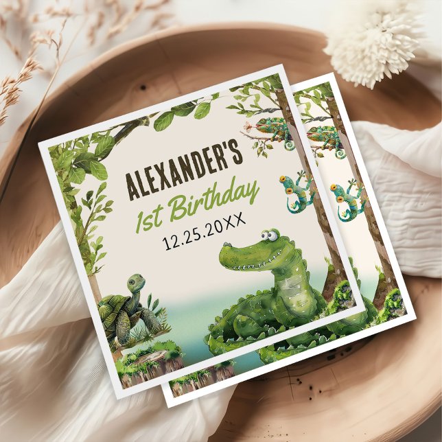 Swamp Reptile 1st Birthday Party  Napkin (Creator Uploaded)