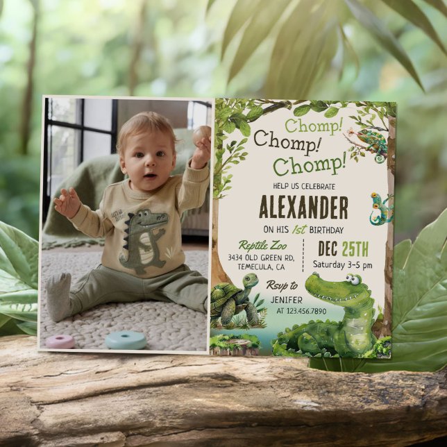Swamp Reptile 1st Birthday Party Photo Invitation (Creator Uploaded)