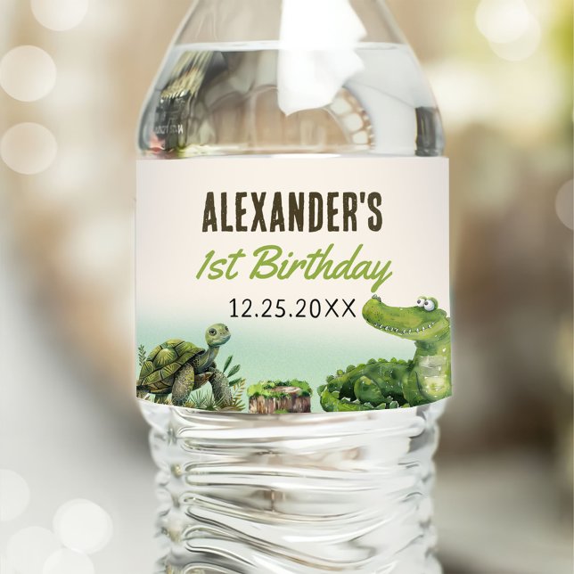 Swamp Reptile 1st Birthday Party  Water Bottle Label (Creator Uploaded)