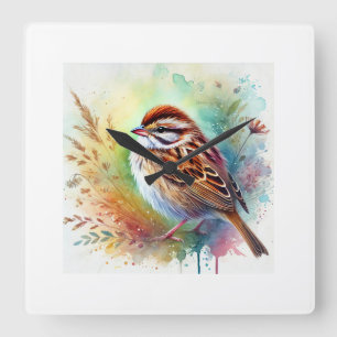 Swamp sparrow 220924AREF117 - Watercolor Square Wall Clock