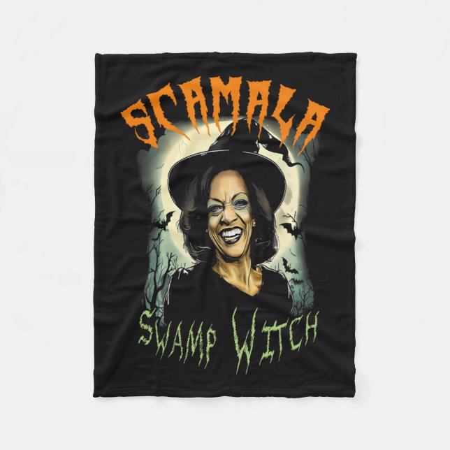 Swamp Witch Funny Anti Kamala Harris 2024 Hallowee Fleece Blanket (Front)