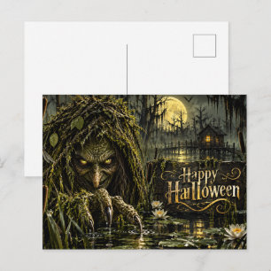 Swamp Witch Haunted Swamp Halloween Postcard