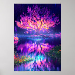 Swamp's Enchantment, Tree Illuminated in Purple Poster