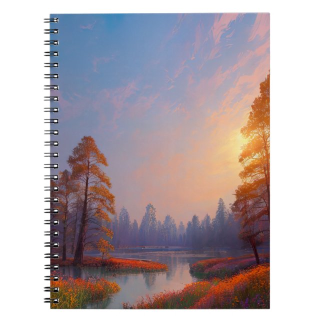 Swampy Pine Forest Aglow in the Setting Sun Notebook (Front)