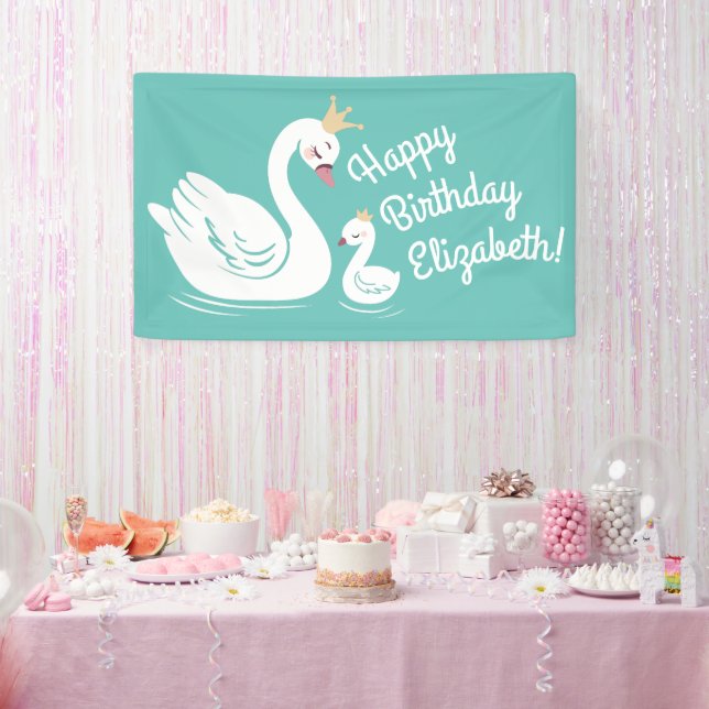Swan 1st Birthday Party Baby Shower Banner (Party)