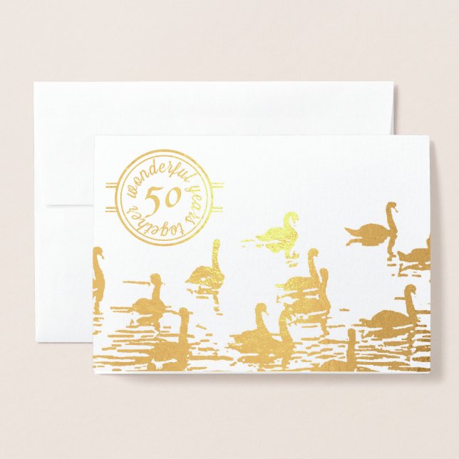 Swan 50th golden wedding anniversary card (Front With Envelope)