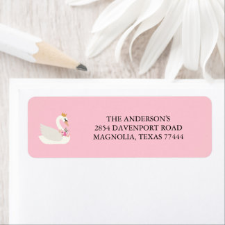 Swan A Little Princess Pink Baby Shower Address Return Address Label