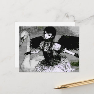 Swan and Ballerina Black and White Postcard