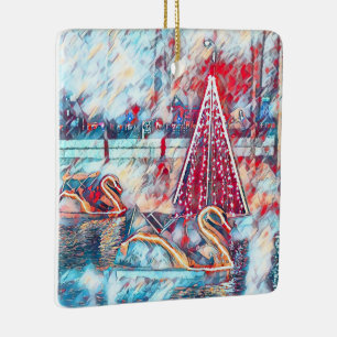 Swan and Christmas Tree Ceramic Ornament