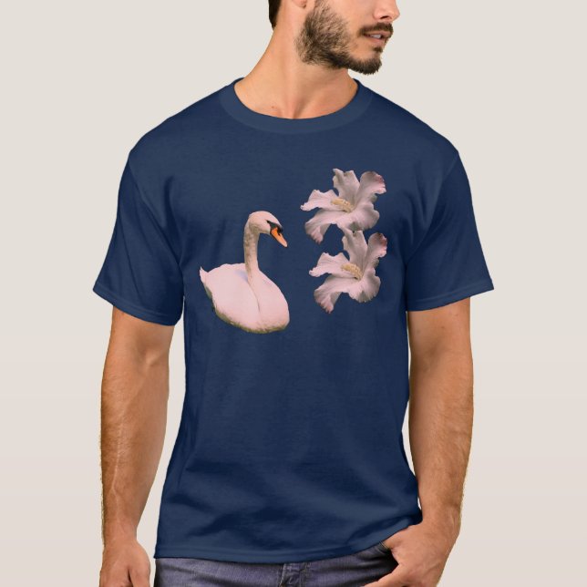 Swan And Hibiscus Flower Nature  T-Shirt (Front)