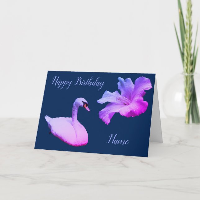 Swan And Hibiscus Personalised Birthday Card (Front)