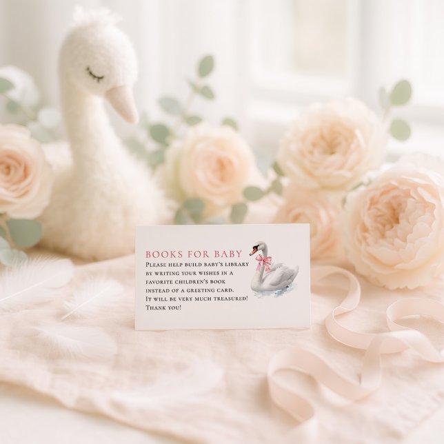 Swan and Pink Coquette Books for Baby Shower Enclosure Card (Creator Uploaded)