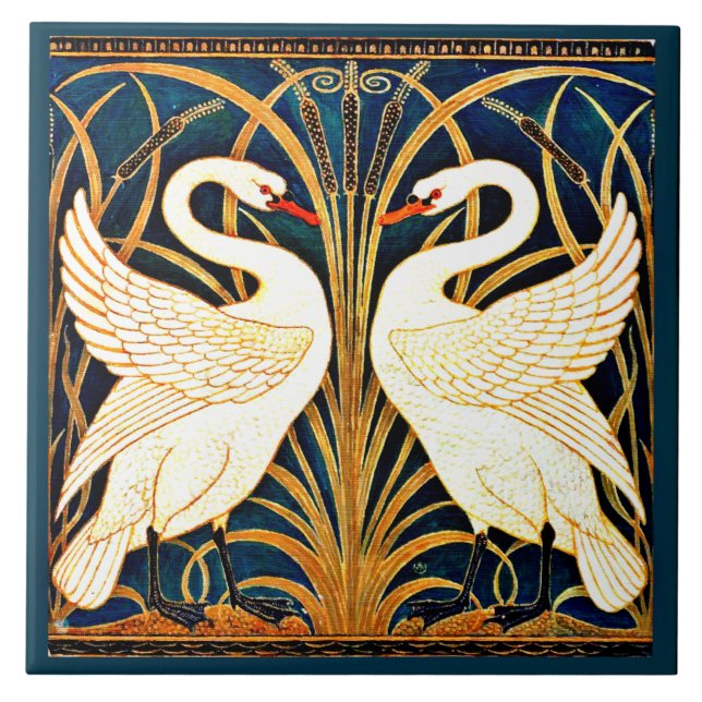 Swan and Rush and Iris,  Ceramic Tile (Front)