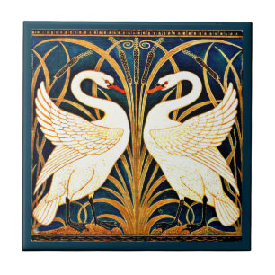 Swan and Rush and Iris,  Ceramic Tile
