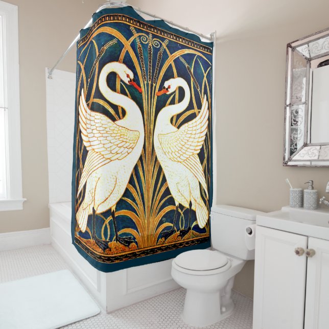 Swan and Rush and Iris, fine art, Shower Curtain (In Situ)