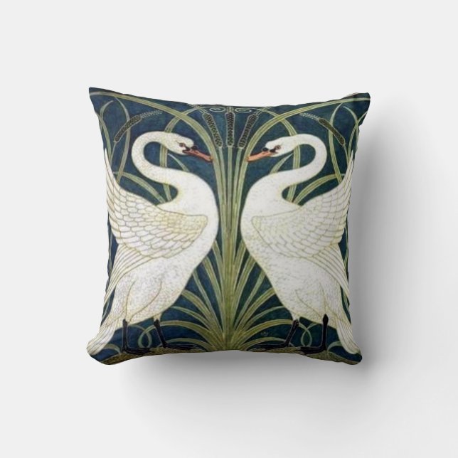 Swan and Rush and Iris wallpaper Pillow (Front)