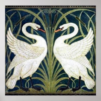 Swan and Rush and Iris wallpaper Poster