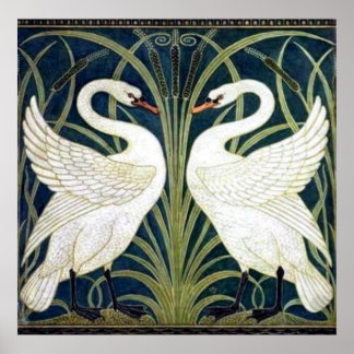 Swan and Rush and Iris wallpaper Poster