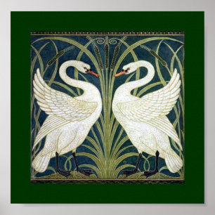 Swan and Rush and Iris wallpaper Poster