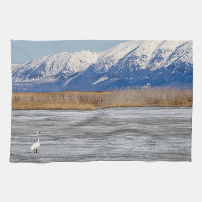 Swan and snow  tea towel (Horizontal)