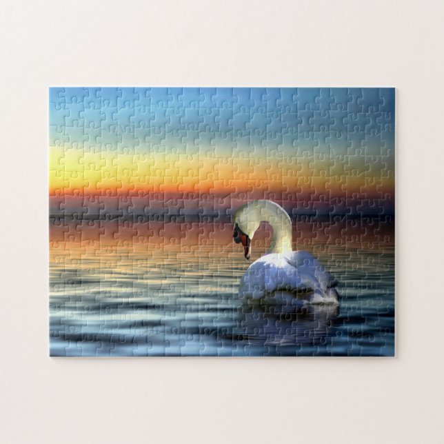 Swan and Sunset Beautiful Serene Jigsaw Puzzle (Horizontal)