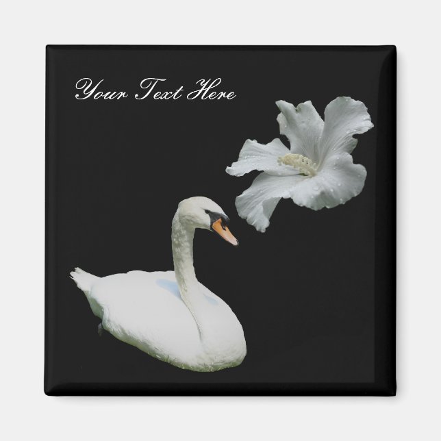 Swan And White Hibiscus Flower Magnet (Front)
