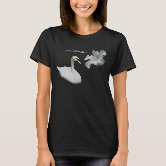 Swan And White Hibiscus Flower T-Shirt (Front)
