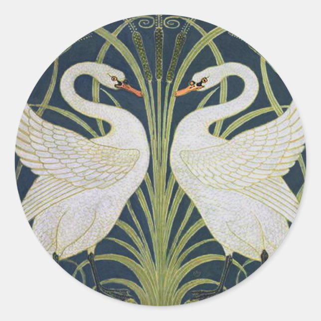 Swan Art Nouveau Two Swans  Classic Round Sticker (Front)