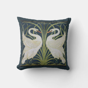 Swan Art Nouveau Two Swans Cushion