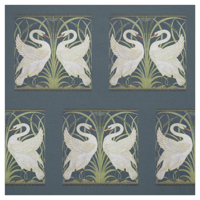 Swan Art Nouveau Two Swans  Fabric (Swatch)