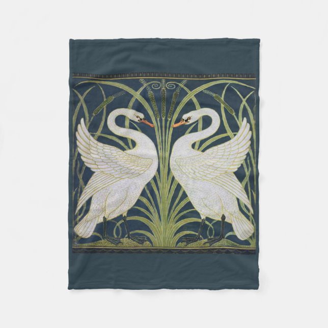Swan Art Nouveau Two Swans  Fleece Blanket (Front)