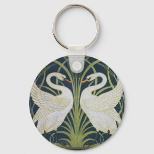 Swan Art Nouveau Two Swans  Key Ring