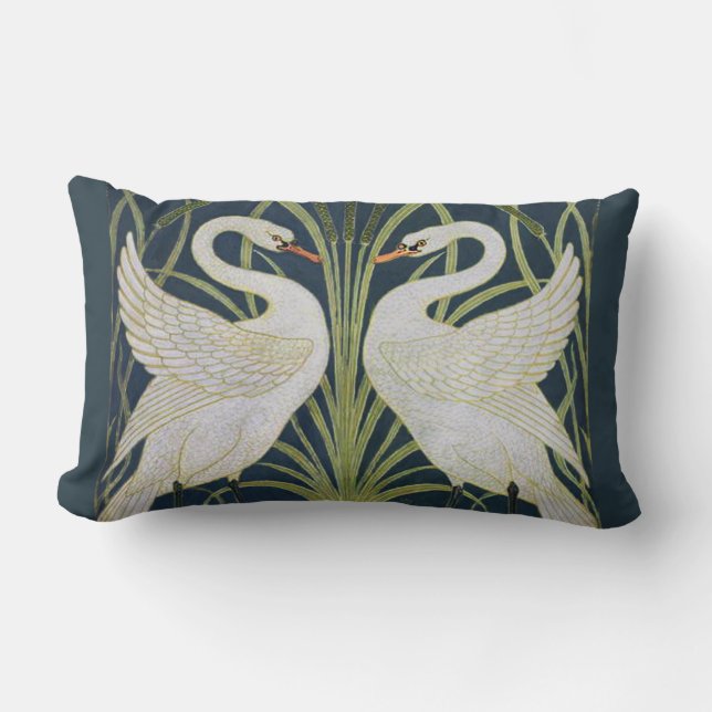 Swan Art Nouveau Two Swans  Lumbar Cushion (Front)