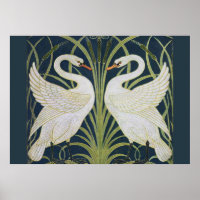 Swan Art Nouveau Two Swans 