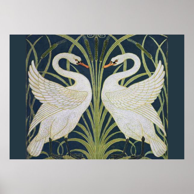 Swan Art Nouveau Two Swans  Poster (Front)