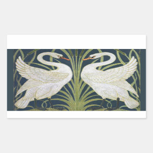 Swan Art Nouveau Two Swans  Rectangular Sticker