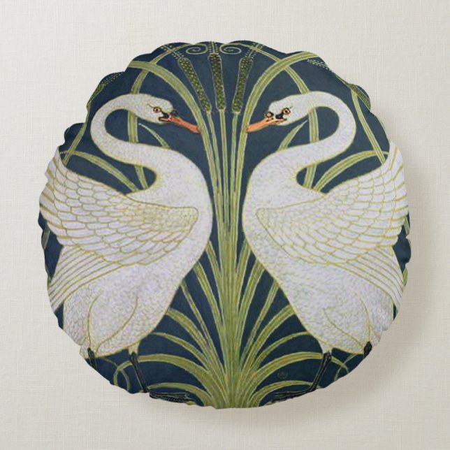 Swan Art Nouveau Two Swans  Round Cushion (Front)