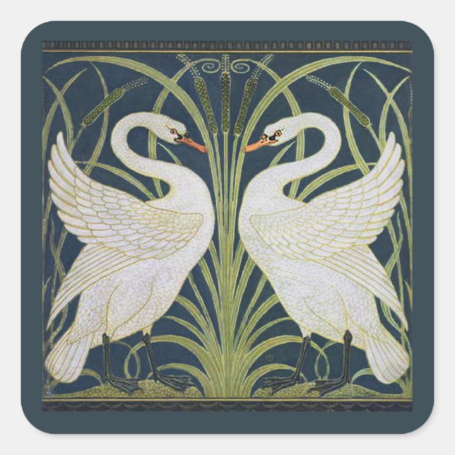 Swan Art Nouveau Two Swans  Square Sticker (Front)
