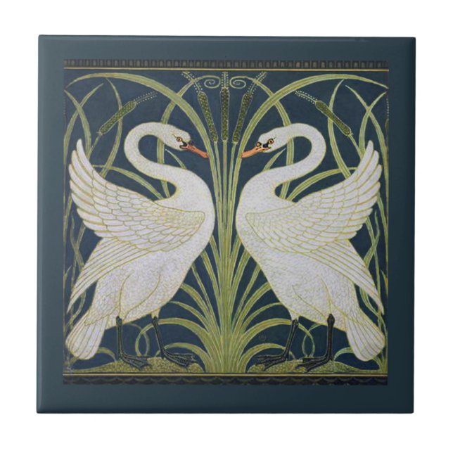 Swan Art Nouveau Two Swans  Tile (Front)