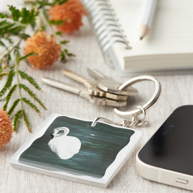 Swan at the Pond Key Ring (Front Right)